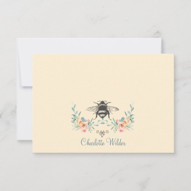 Script Signature Personalized Bee Floral  Card (Front)