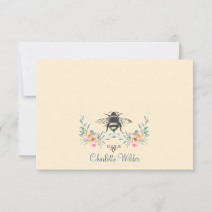 Script Signature Personalized Bee Floral Card