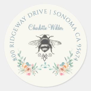 Script Signature Personalized Bee Floral Classic Round Sticker