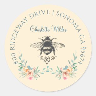 Script Signature Personalized Bee Floral  Classic Round Sticker