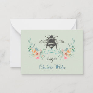 Script Signature Personalized Bee Floral Green  Card