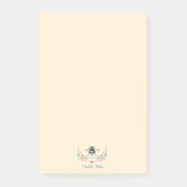 Script Signature Personalized Bee Floral  Post-it Notes (Front)