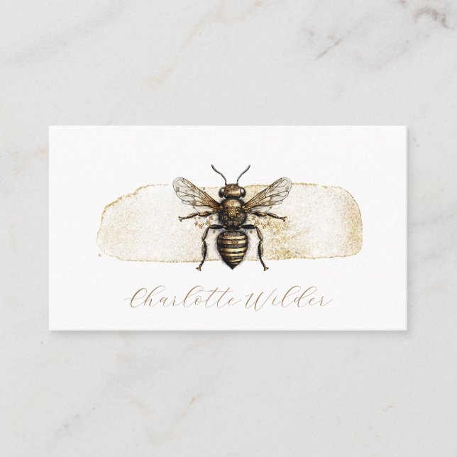 Script Signature Personalized Gold Bee  Calling Card (Front)