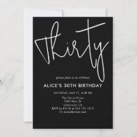 Script Signature Thirty Birthday Black