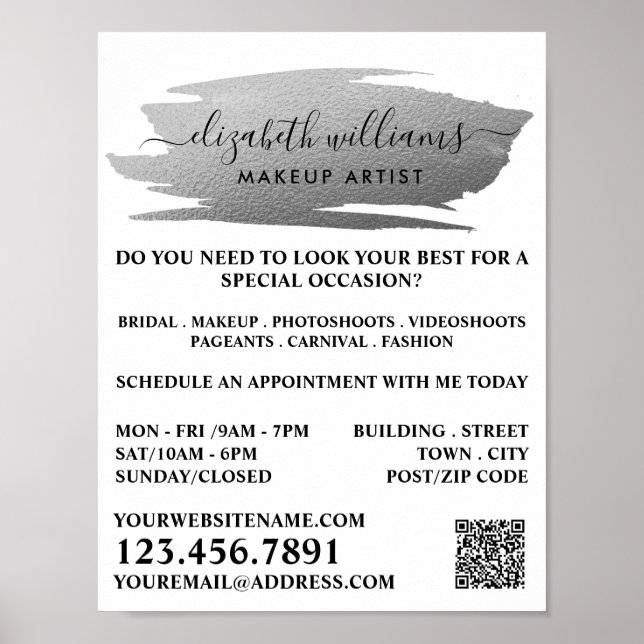 Script Silver Foil Brushstroke Makeup Artist Poster (Front)