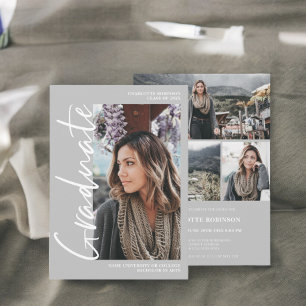  Script silver graduate photo graduation Invitation