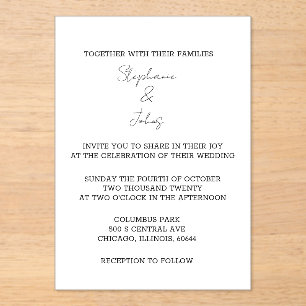 Script Simple Black White Elegant Minimal Wedding Acrylic Invitations