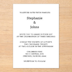 Script Simple Black White Minimal Elegant Wedding Acrylic Invitations