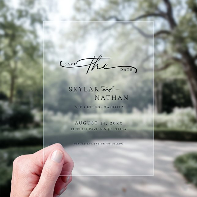 Script Simple Elegant Wedding Save The Date Clear Acrylic Invitations (Creator Uploaded)