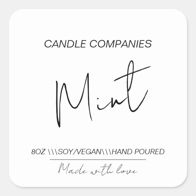 Script Soy Vegan Candle Maker Business   Square Sticker (Front)