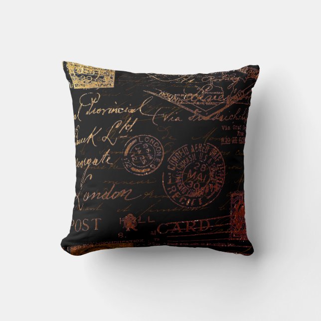 Script & Stamps Throw Pillow (Front)