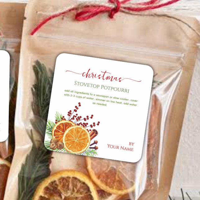 Script Stovetop Christmas Simmering Potpourri  Square Sticker (Creator Uploaded)