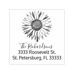 Script Sunflower Personalized Return Address Self-inking Stamp