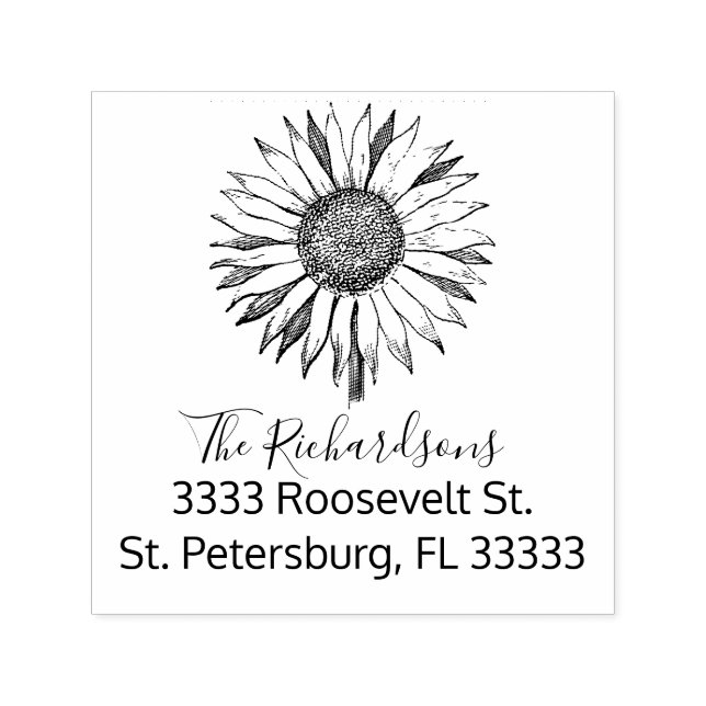 Script Sunflower Personalized Return Address Self-inking Stamp (Design)