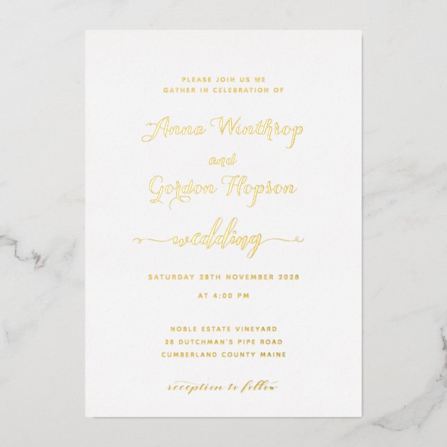 Script Swash Calligraphy Wedding Gold (Front)