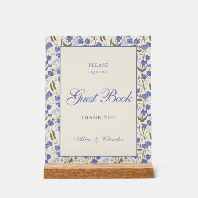 Script Sweet Pea Floral Crème et Mariage bleu (Recto)