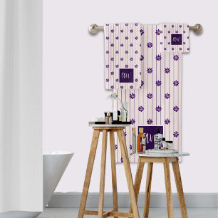 Script tendance Fleurs initiales Blush Violet rayé