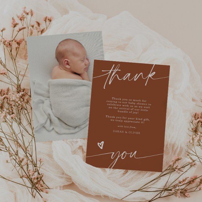 Script Terracotta Baby Shower Thank You Card  (Creator Uploaded)