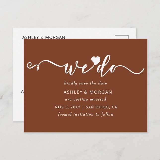 Script Terracotta Heart We Do Save the Date Announcement Postcard (Front/Back)