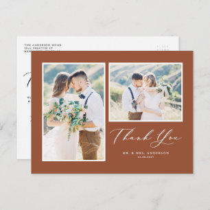 Script Terracotta Two Photo Wedding Thank You Postcard