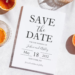Script Text Black and White Elegant Wedding Save The Date