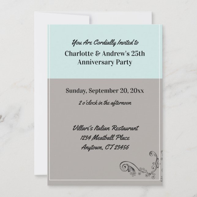 Script Text Blue Grey Anniversary Party Invitation (Front)