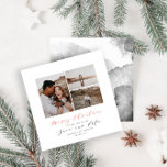 Script text photo Christmas save the date Holiday Card<br><div class="desc">Script text photo Christmas save the date. Watercolor backer. Modern,  minimal design</div>