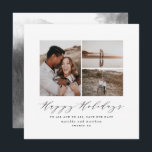 Script text photo Christmas save the date Holiday Card<br><div class="desc">Script text photo Christmas happy holidays save the date. Watercolor backer. Modern,  minimal design</div>