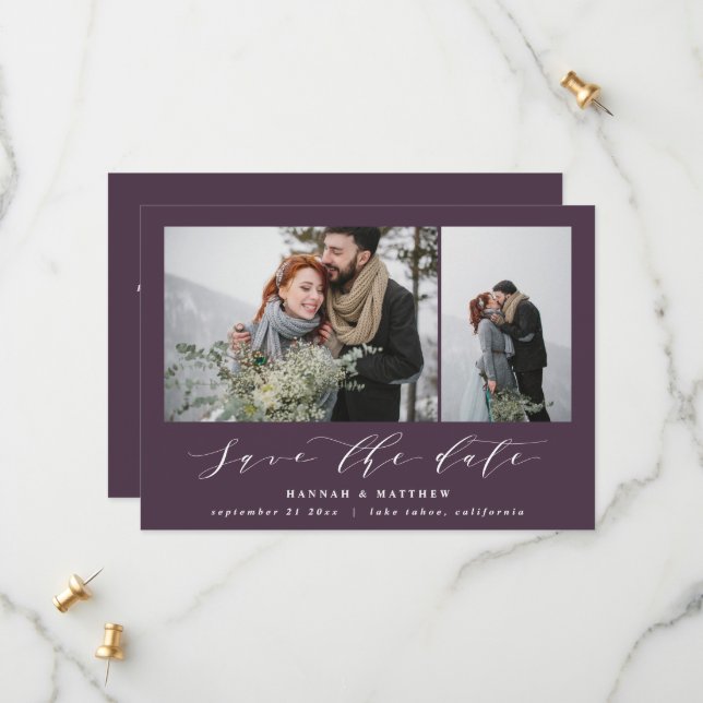 Script text photo elegant modern wedding save the date (Front/Back In Situ)