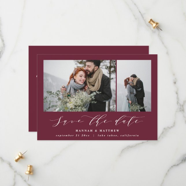Script text photo elegant modern wedding save the date (Front/Back In Situ)
