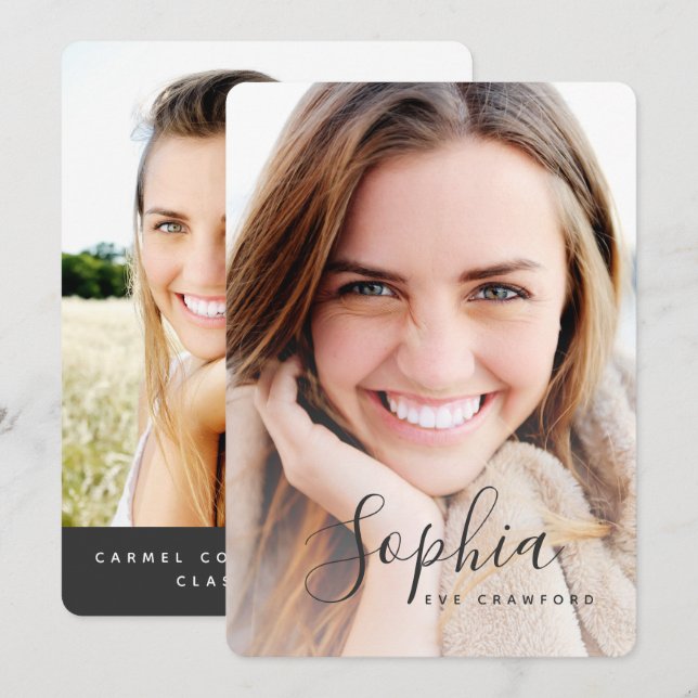 Script text photo graduation invitation (Front/Back)