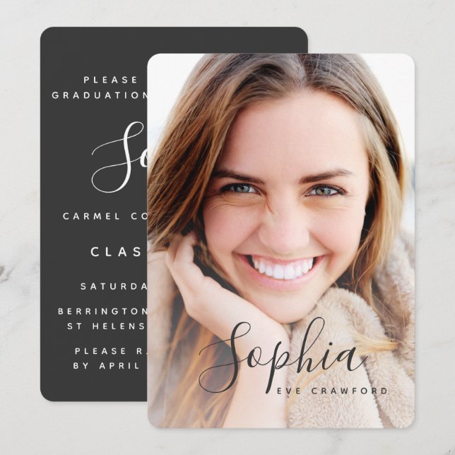 Script text photo graduation invitation (Front/Back)