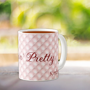 Script Text, Pink Tufted Pattern 11oz Coffee Mug