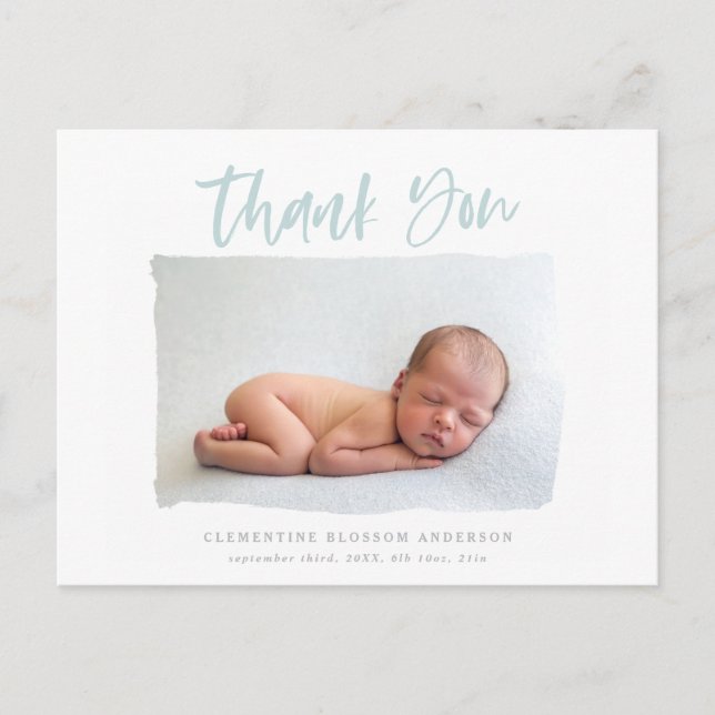 Script text thank you birth announcement postcard (Front)