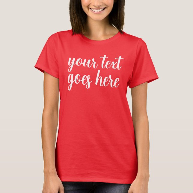 Script Text Womens Deep Red Custom Template Names T-Shirt (Front)
