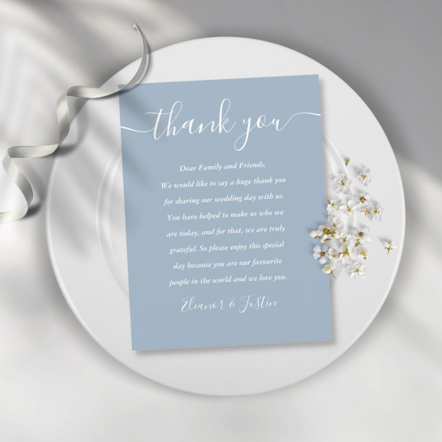 Script Thank You Dusty Blue Wedding Place Card (Creator Uploaded)