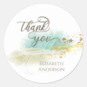 Script Thank you gold watercolor abstract Classic Round Sticker