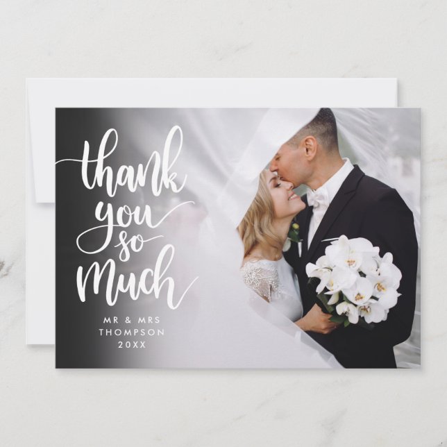 Script Thank You So Much Gold Hearts Wedding Photo Card (Front)