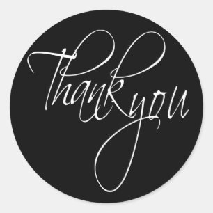 Script Thank You Stickers   Black And White