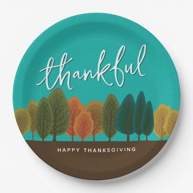 Script Thankful Thanksgiving Dinner Personalized Paper Plate (Front)