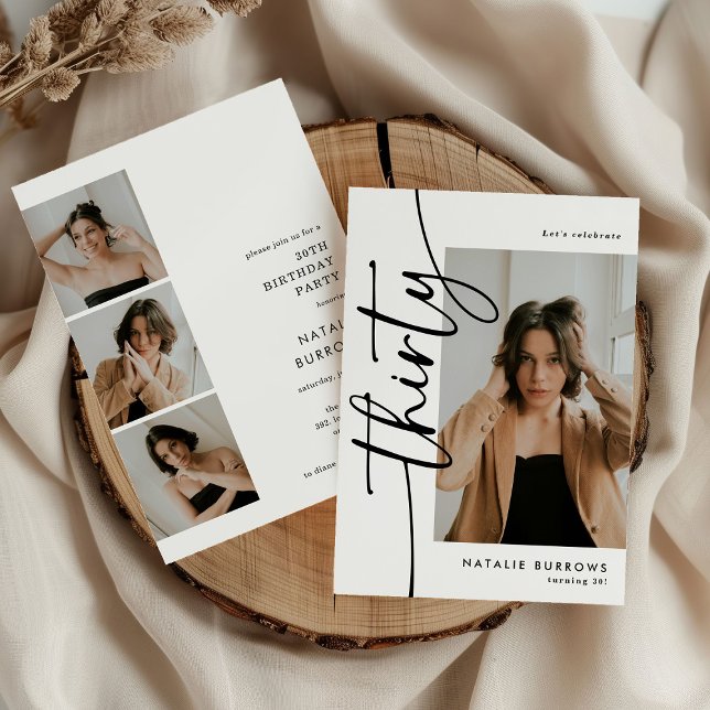 Script Thirty 4 Photo Collage 30th Birthday Invitation (Creator Uploaded)