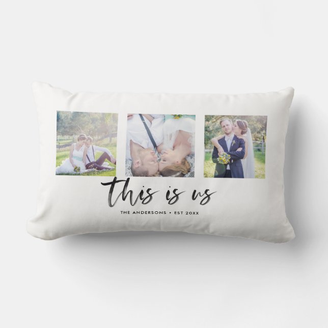 Script This is Us Family Name Photo Collage Lumbar Pillow (Front)