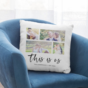 Script This is Us Family Name Photo Collage Throw Pillow