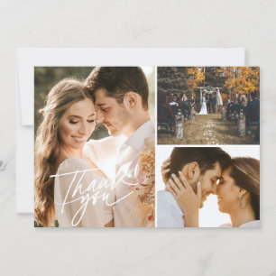 Script Three Photo Collage Wedding Thank You Card
