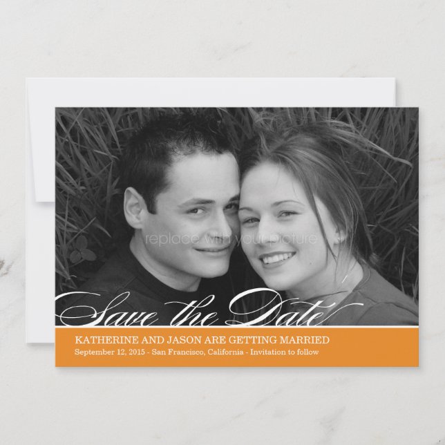Script Timeless Photo Save The Date - Orange (Devant)