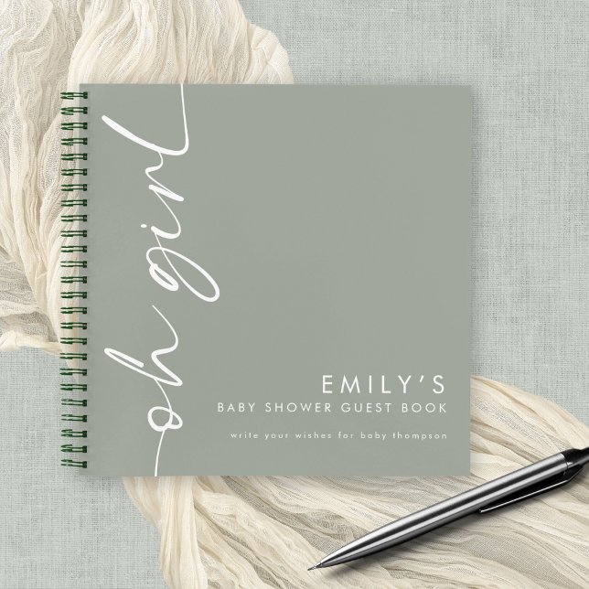 Script tourné Sage Oh Girl Douche Livre d'invité (Wishes for baby guest book)