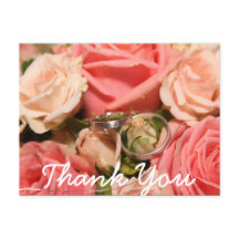 Script type & Pink Roses | Thank You Card