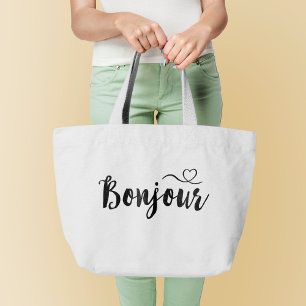 Script Typography - Bonjour Large Tote Bag