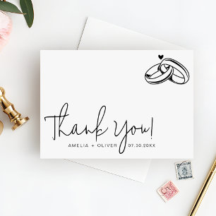 Script Typography Couple Rings Modern Wedding Thank You Card