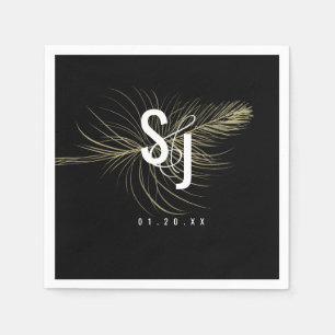 Script Typography Faux Gold Feather Bohemian Napkin